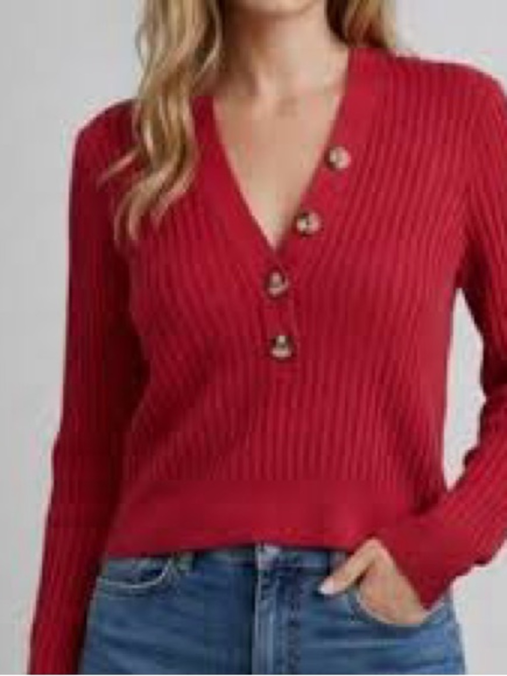 Pilcro Red Ribbed V-Button Knit Sweater